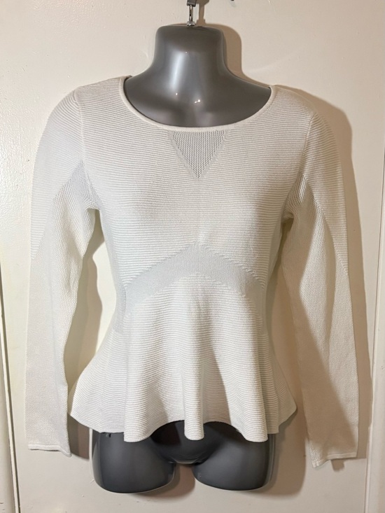 Bar III Tops - Bar III White Ribbed Peplum Long Sleeve Knit Top Mesh Accents Size Small